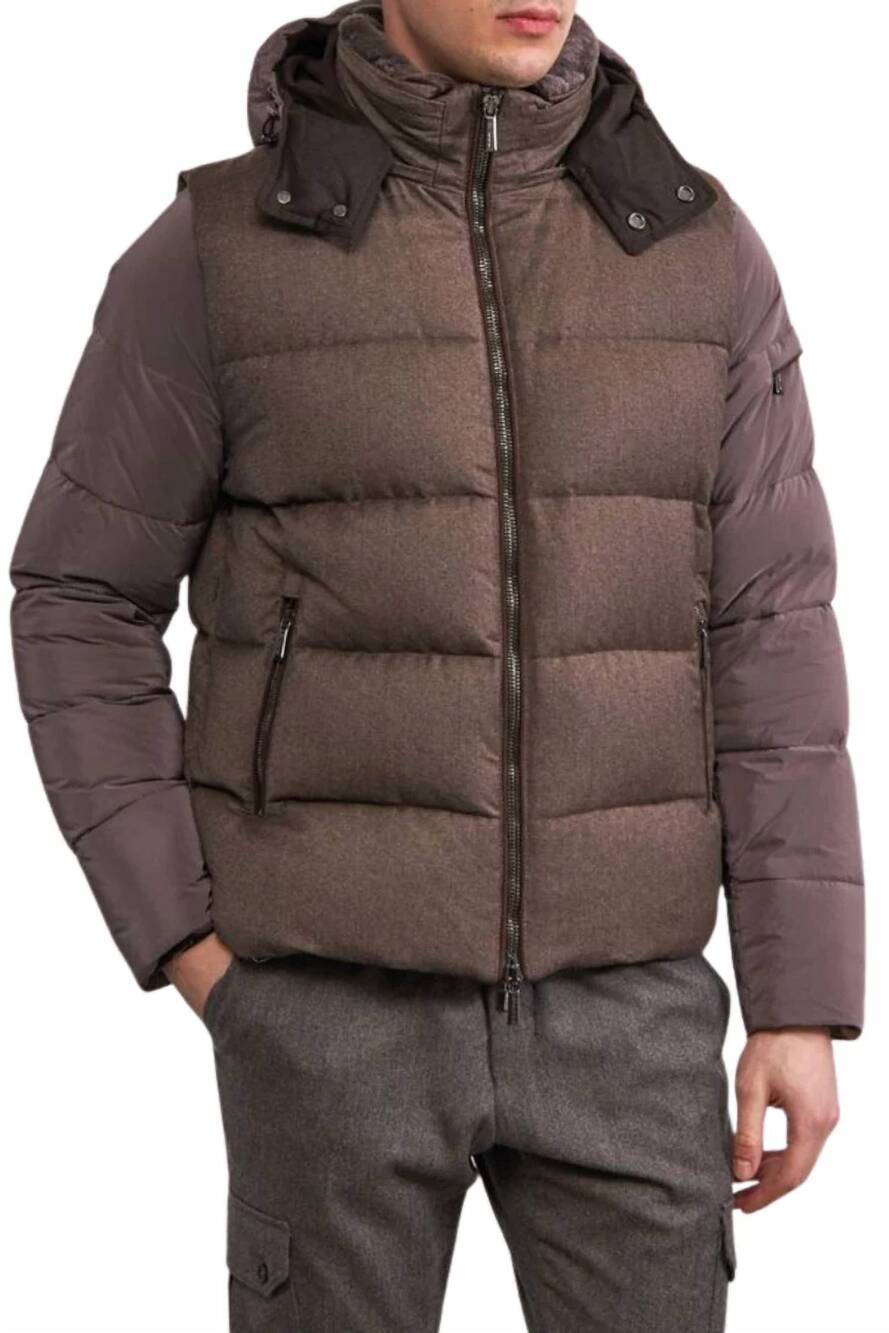 NEW MOORER hooded down jacket in marrone
